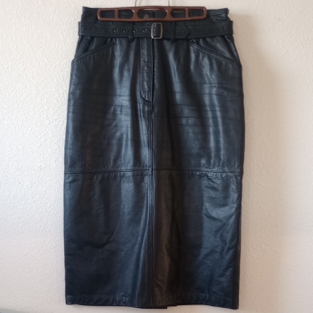Black Leather Skirt with Belt
